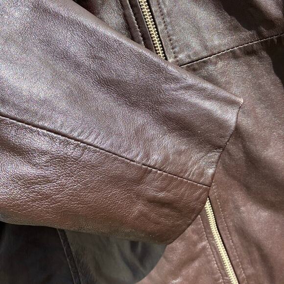 Style&Co Chocolate Brown Zip-up Leather Jacket Collared Hip Length Pockets Sz L - Picture 5 of 16
